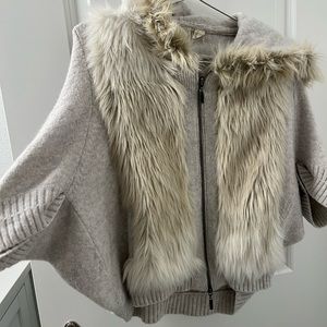 Anthropologie Sleeping On Snow Faux fur zip up hoodie sweater vest! EUC!